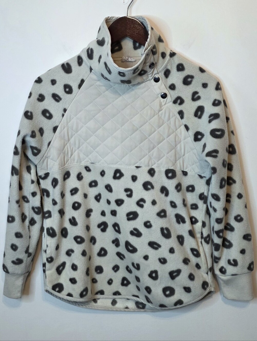 Cozie By Pink Rose Cream Leopard Print Quilted Snap Fleece Pullover Size XS